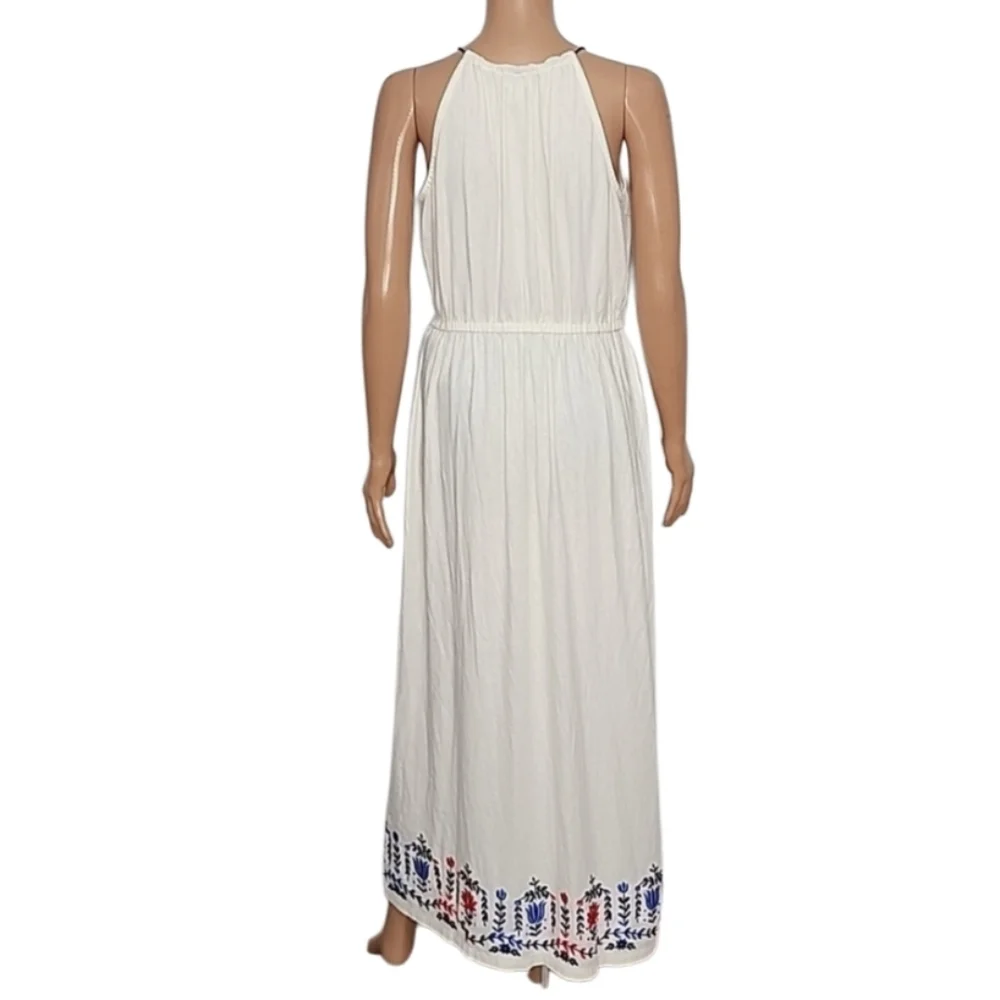 J.Crew Linen‎ Blend Floral Embroidered Ivory Maxi Dress Size M Medium